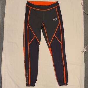 Kari Traa Leggings Tights Size Large, Grey Orange Activeware Workout